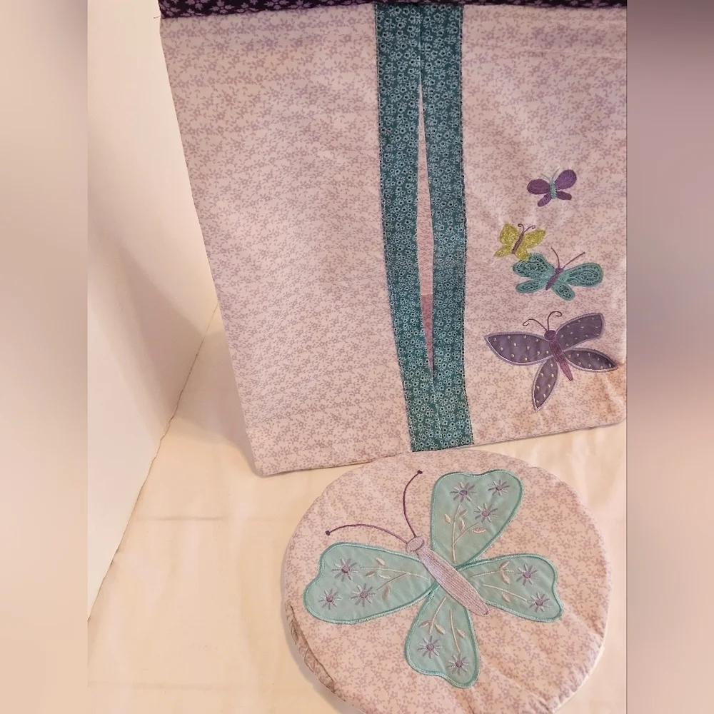 Nojo 2-pcs Set Hanging Nursery Organizer Purple Floral Butterflies Diaper Caddy